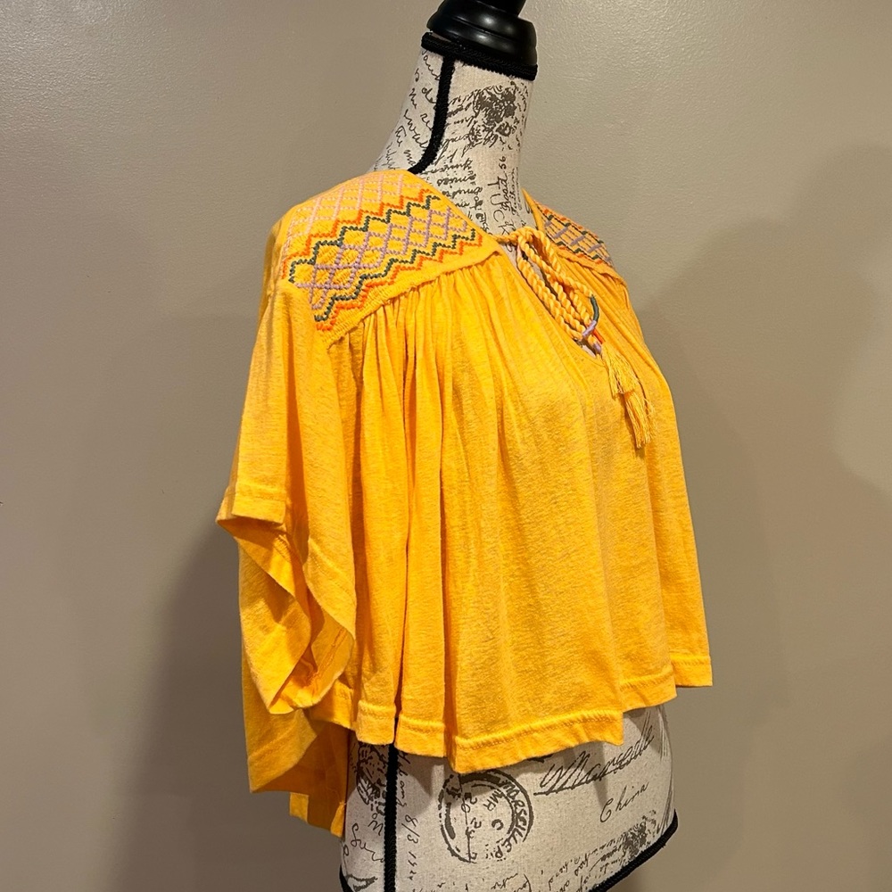 Free People Market Embroidery Tassel Tie Dolman Sleeve Top - Picture 8 of 15